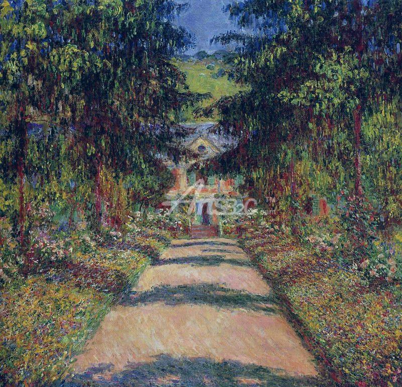 吉维尼穿过花园的主路 莫奈油画 世界名画