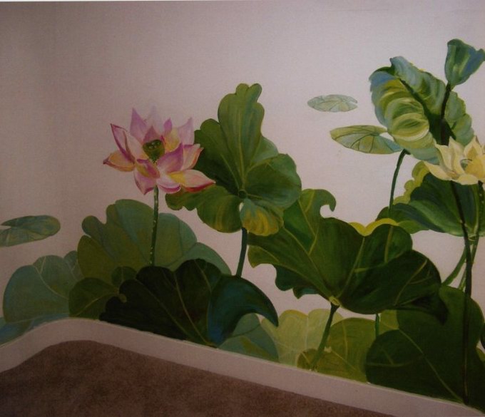 荷花墙绘素材 墙绘荷花案例 制作荷花墙体彩绘的公司 墙绘素材