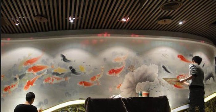锦鲤欢游 中国水墨风格墙绘